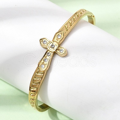 304 Stainless Steel Crystal Rhinestone Religion Cross Hinged Cuff Bangles for Women SA-CBA61B8-13G-1