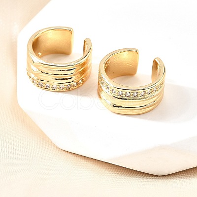 Brass Micro Pave Clear Cubic Zirconia Cuff Earrings EJEW-F370-18G-1