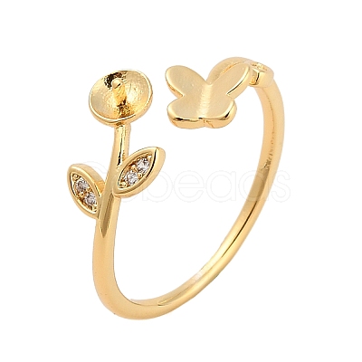 Butterfly Brass Micro Pave Cubic Zirconia Cup Peg Ring Settings for Half-drilled Beads KK-NH0009-02G-1