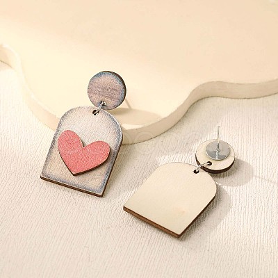 Valentine's Day Acrylic Arch with Heart Dangle Stud Earrings FS-WGE7447-01-1