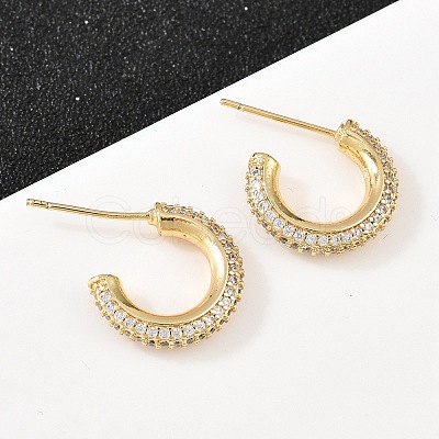 C-Shaped Brass Clear Cubic Zirconia Stud Earrings EJEW-A156-11A-G-1