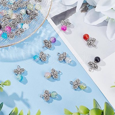 ARRICRAFT 30Pcs 10 Color Zinc Alloy Lotus with Crackle Glass Round Beads Pendant FIND-AR0003-71-1