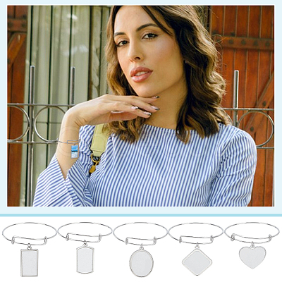 5Pcs 5 Styles Heat Transfer Brass Charm Blank Bangle Making BJEW-PH01868-1