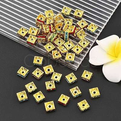 Brass Rhinestone Spacer Beads RB-A013-8x8-G-1
