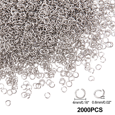 2000Pcs 304 Stainless Steel Open Jump Rings STAS-UN0029-61-1