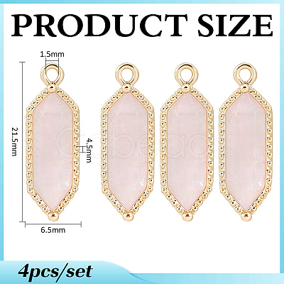 4Pcs Hexagon Natural Rose Quartz Faceted Pendants KK-BC0015-62B-G-1