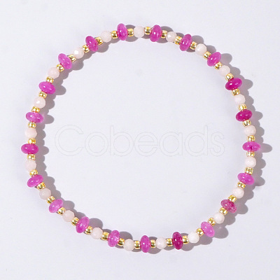 Beach Vacation Style Natuarl Rose Quartz & Dyed White Jade Beaded Stretch Bracelet Women RO9590-7-1