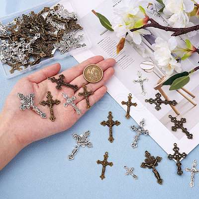 64Pcs 8 Style Tibetan Style Alloy Pendants FIND-SZ0002-81-1