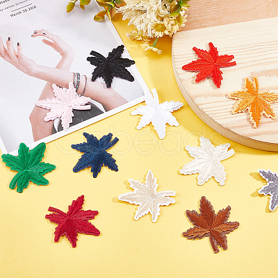 PandaHall Elite 48Pcs 12 Colors Maple Leaf Computerized Embroidery Cloth Iron on/Sew on Patches DIY-PH0009-38-1