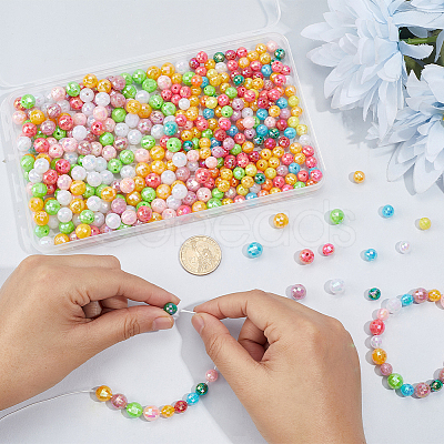 400Pcs 2 Styles Plating Eco-Friendly Poly Styrene Acrylic Beads OACR-PA0001-68-1