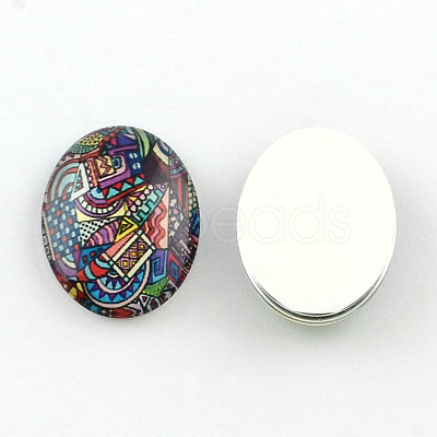 Mixed Pattern Glass Oval Flatback Cabochons for DIY Projects X-GGLA-R022-40x30-100-1