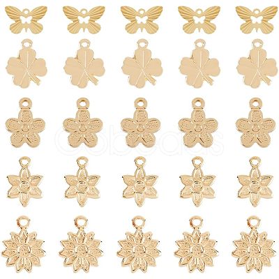 50Pcs 5 Style Rack Plating Brass Charms KK-FH0004-69-1