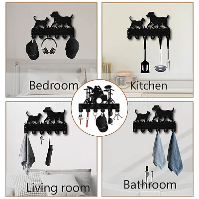 Black Wood & Iron Wall Mounted Hook Hangers DIY-WH0601-003-1