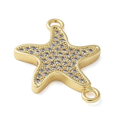 Brass Micro Pave Clear Cubic Zirconia Connector Charms KK-C086-14G-01-1