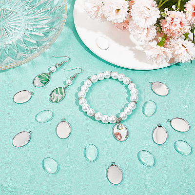 DIY Blank Oval Dome Pendant Making Kit DIY-SC0023-04-1
