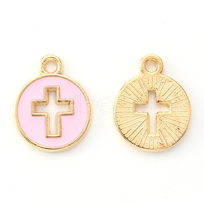 Light Gold Plated Alloy Enamel Pendants ENAM-R136-18B-1
