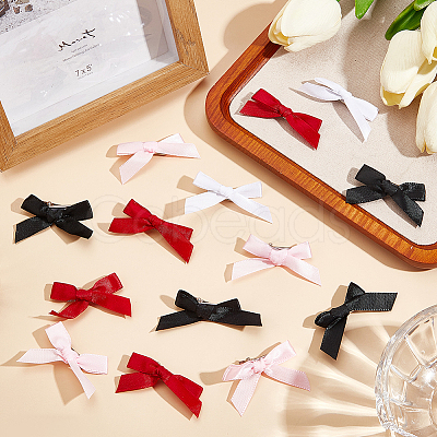 Bowknot Polyester Alligator Hair Clips AJEW-CP0008-35B-1