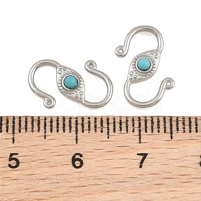 304 Stainless & Synthetic Turquoise S-Hook Clasps SA-CBA3073-02P-03-1
