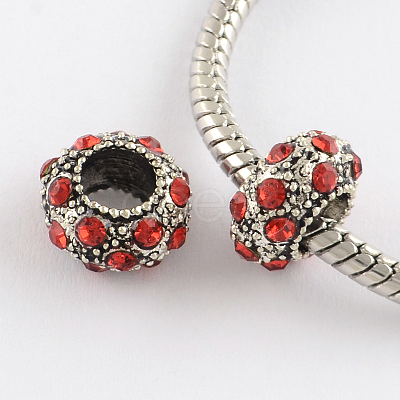 Rondelle Antique Silver Plated Metal Alloy Rhinestone European Beads ALRI-Q228-12-1