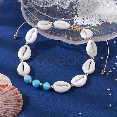 Adjustable Acrylic Shell Shape Braided Bead Anklets AJEW-AN00571-1