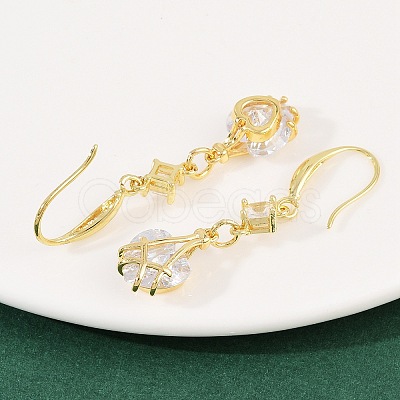 Brass Micro Pave Clear Cubic Zirconia Heart Dangle Earrings EJEW-C156-02G-1