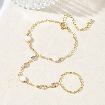 Brass Micro Pave Clear Cubic Zirconia Mittens Bracelets for Women BJEW-C156-02G-1