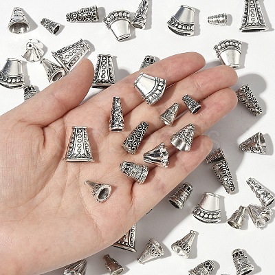 60Pcs 10 Styles Tibetan Style Alloy & Brass & CCB Plastic Bead Cones PALLOY-YW0003-28-1