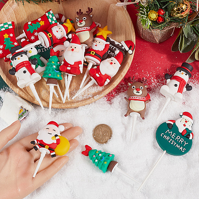 24Pcs 12 Styles Christmas Plastic Cake Toppers AJEW-SC0003-53B-1