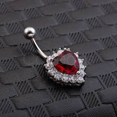 Piercing Jewelry Real Platinum Plated Brass Rhinestone Heart Navel Ring Belly Rings AJEW-EE0001-32B-1