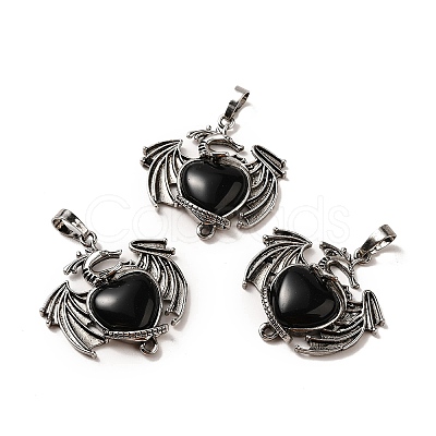Natural Obsidian Heart Pendants KK-K331-01AS-05-1