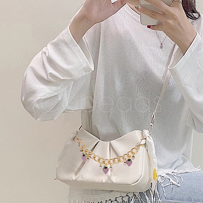 2Pcs Alloy Enamel Strawberry Charm Aluminum Bag Decorative Chains HJEW-BBC0001-27A-1