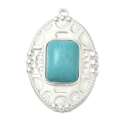 304 Stainless Steel with Dyed Synthetic Turquoise Pendants STAS-G374-05S-08-1