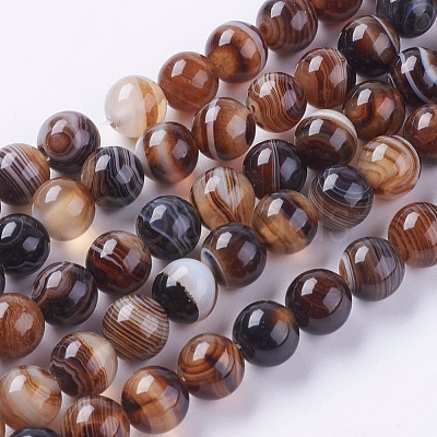 Round Dyed Natural Striped Agate/Banded Agate Beads Strands X-G-G582-8mm-04-1