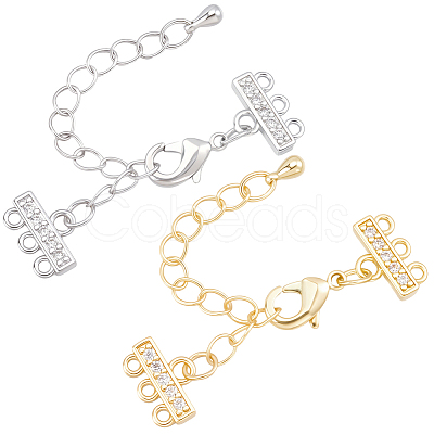 4Pcs 2 Colors Brass Micro Pave Clear Cubic Zirconia Ends with Chains FIND-BBC0005-22A-1