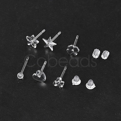 60Pcs 6 Style Star & Shamrock & Bell & Flower & Butterfly & Heart Resin Stud Earring Findings FIND-FS0001-96-1