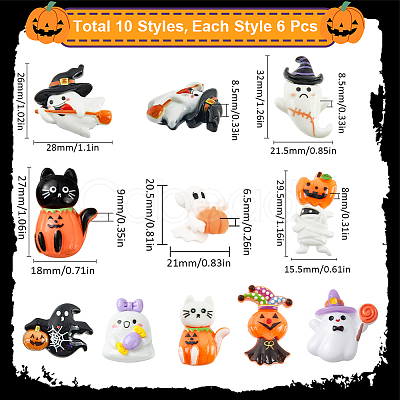 60Pcs 10 Styles Halloween Opaque Resin Decoden Cabochons RESI-SC0005-71B-1