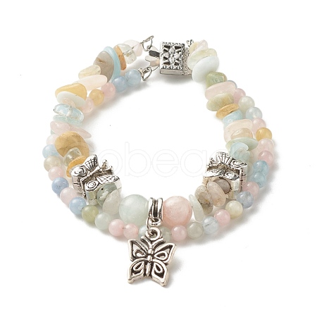 Natural Morganite Chip Beads Multi-strand Bracelet BJEW-JB07052-05-1