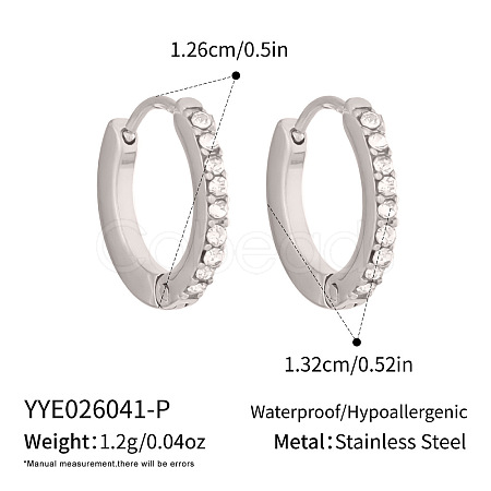 304 Stainless Steel Micro Pave Cubic Zirconia Huggie Hoop Earrings for Women IV7496-2-1