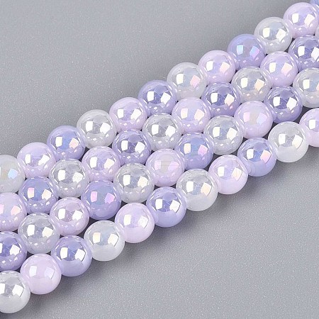 Electroplate Glass Beads Strands X-EGLA-N019-6mm-01-1