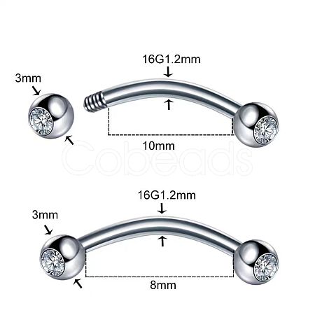 303 Stainless Steel Crystal Rhinestone Eyebrow Curved Barbell Rings WGF7452-06-1