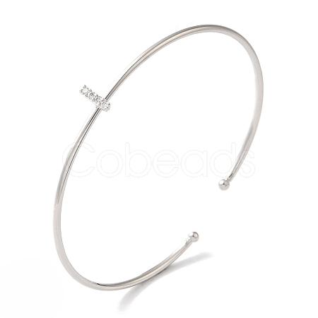 Rack Plating Brass Micro Pave Clear Cubic Zirconia Letter Open Cuff Bangles BJEW-A018-01P-I-1