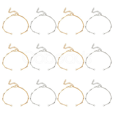 12Pcs 2 Colors 304 Stainless Steel Bar Link Chain Bracelet Making AJEW-MA00003-1