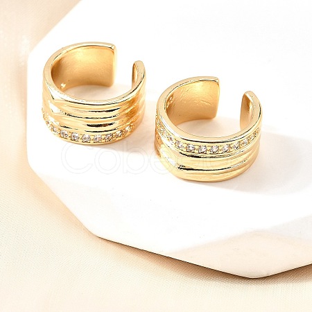 Brass Micro Pave Clear Cubic Zirconia Cuff Earrings EJEW-F370-18G-1