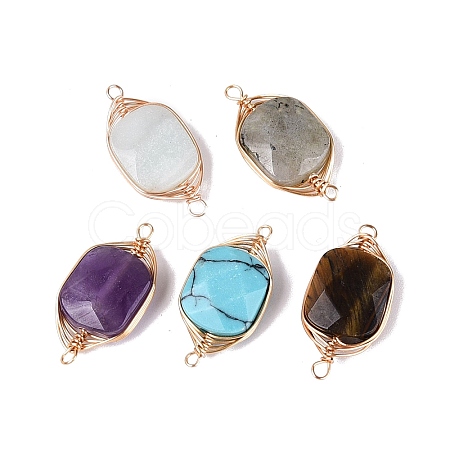 Natural & Synthetic Mixed Gemstone Connector Charms G-Q606-27KCG-1