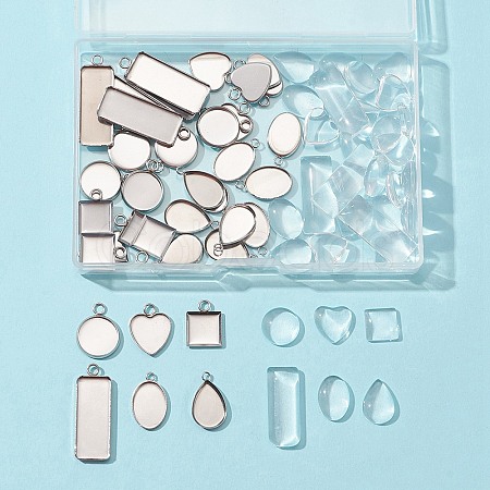 36Pcs 6 Styles 04 Stainless Steel Pendant Cabochon Settings STAS-FS0001-27-1