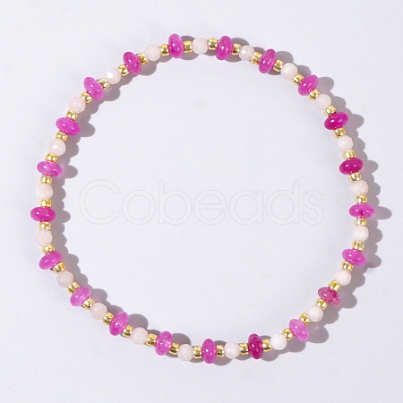 Beach Vacation Style Natuarl Rose Quartz & Dyed White Jade Beaded Stretch Bracelet Women RO9590-7-1