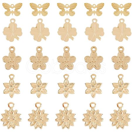 50Pcs 5 Style Rack Plating Brass Charms KK-FH0004-69-1