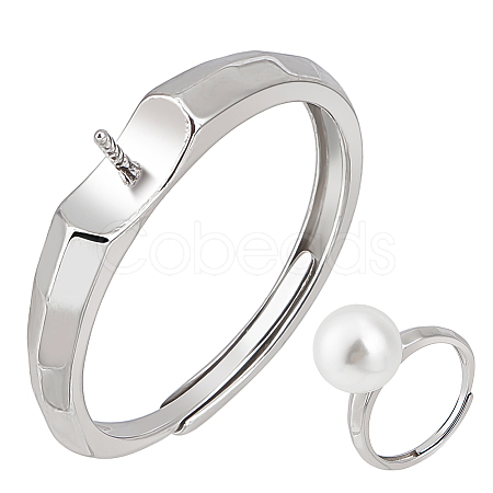 1Pc 925 Sterling Silver Adjustable Design Ring Mounts Fittings with Pearl Seat STER-BC0002-79B-P-1