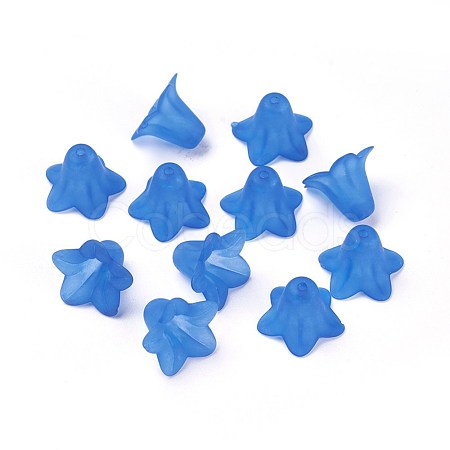 Blue Frosted Transparent Acrylic Flower Beads X-PLF018-10-1