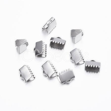 Tarnish Resistant 304 Stainless Steel Ribbon Crimp Ends STAS-H376-120-1